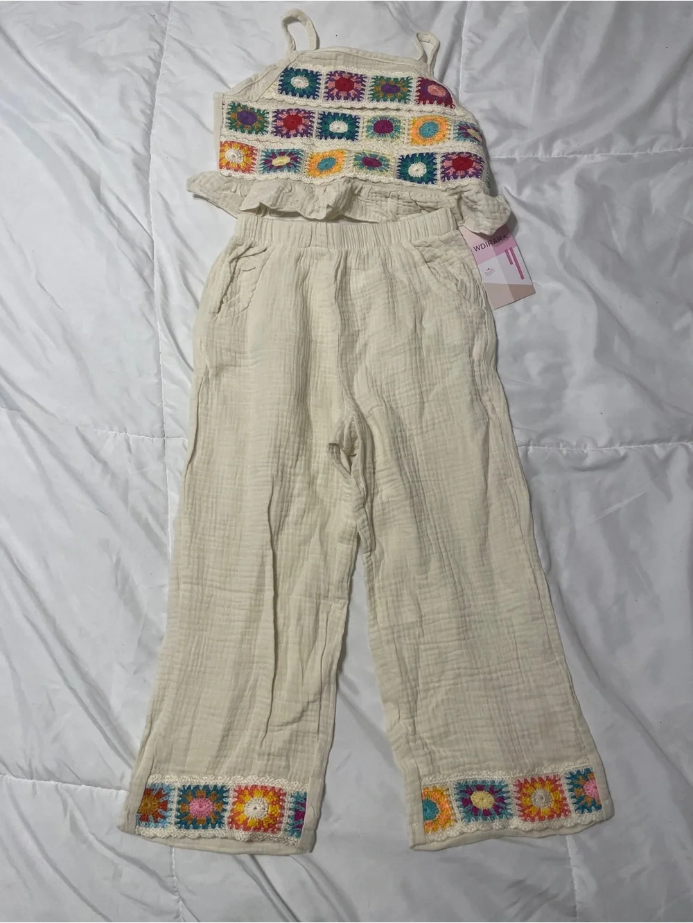 H&M Cream Kids One-Piece with Multicolor Crochet Accents